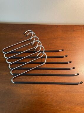 Lot of 6 Non-slip Metal Open Ended Trouser Pant Hangers Black & Silver